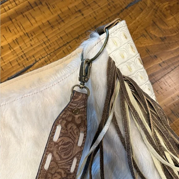 Stylish Beige and Brown Fringe Shoulder Bag - Picture 7 of 13